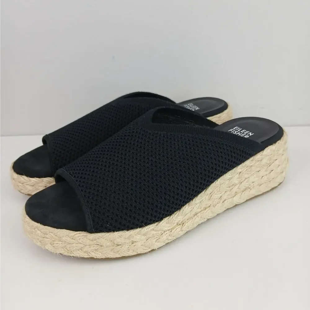 Eileen Fisher SZ 9.5 Tali Recycled Stretch Knit Espadrille Wedge Sandals